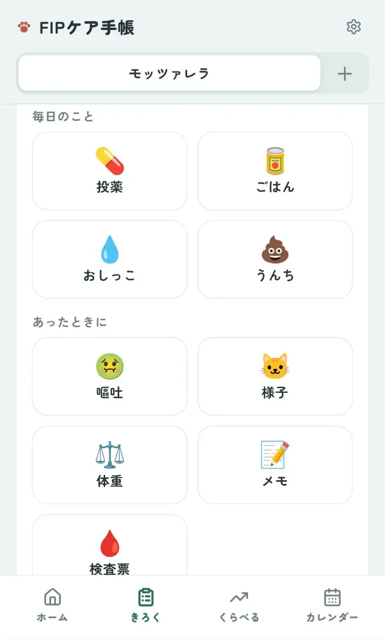 きろくの画面